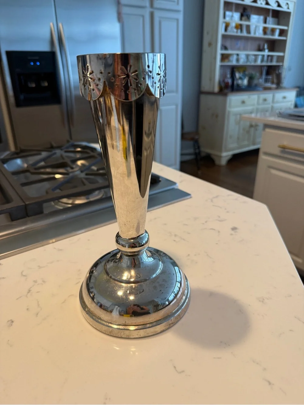 Debi Lilly Covington Floral Silver Tone Metal Vase Scalloped Cutout Decor